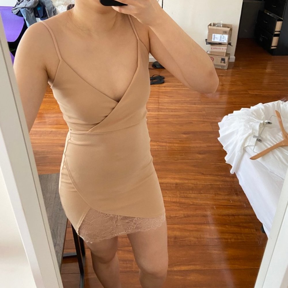 Missguided Nude Lace Bodycon Mini Dress